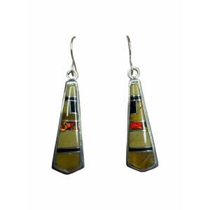 Multicolor Sterling Silver Southwestern Hook Dangle Earrings Opal, Tiger Eye
